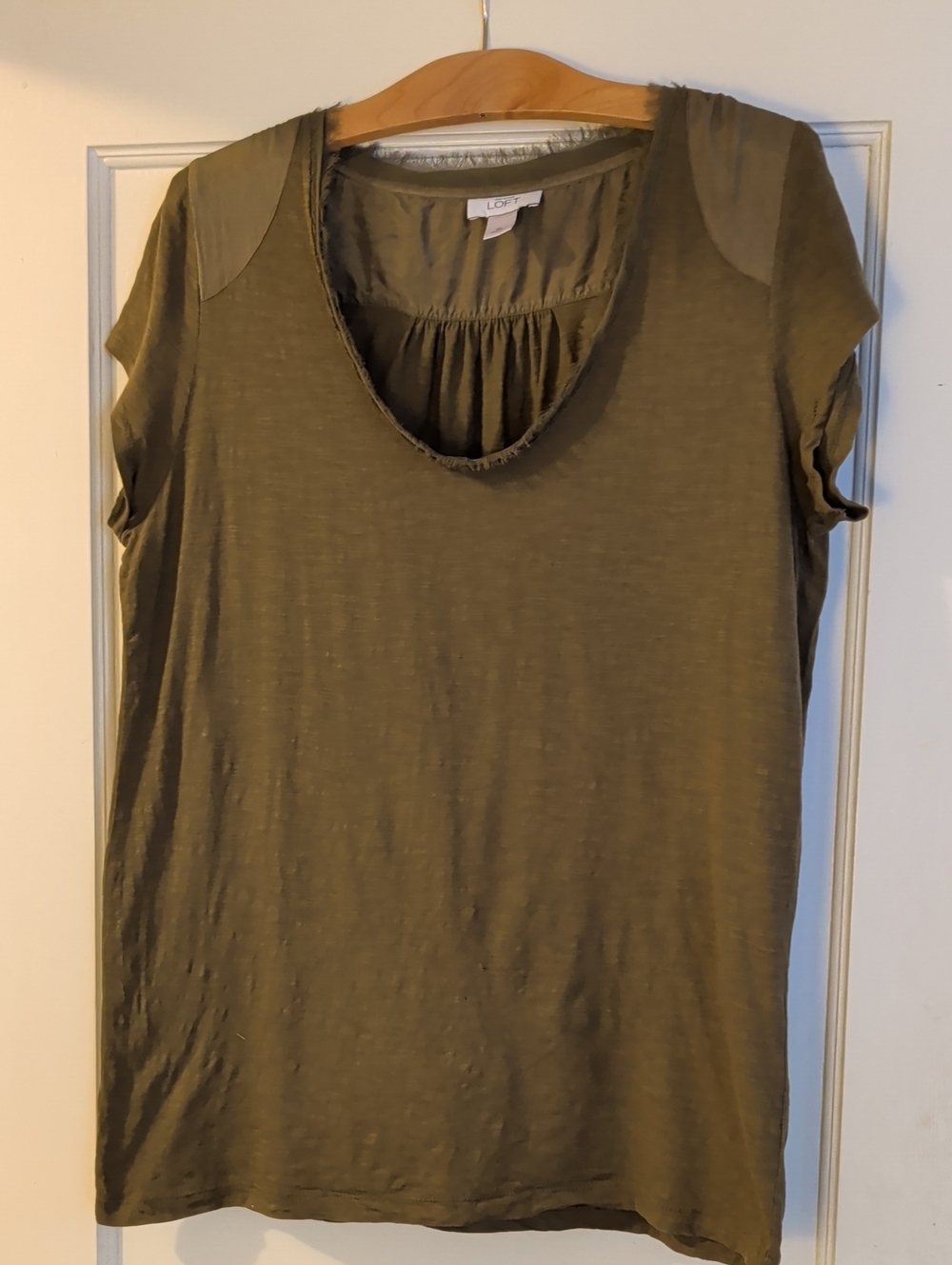 LOFT Olive Mixed Media Scoop Neck Short Sleeve Tee, Sz XL